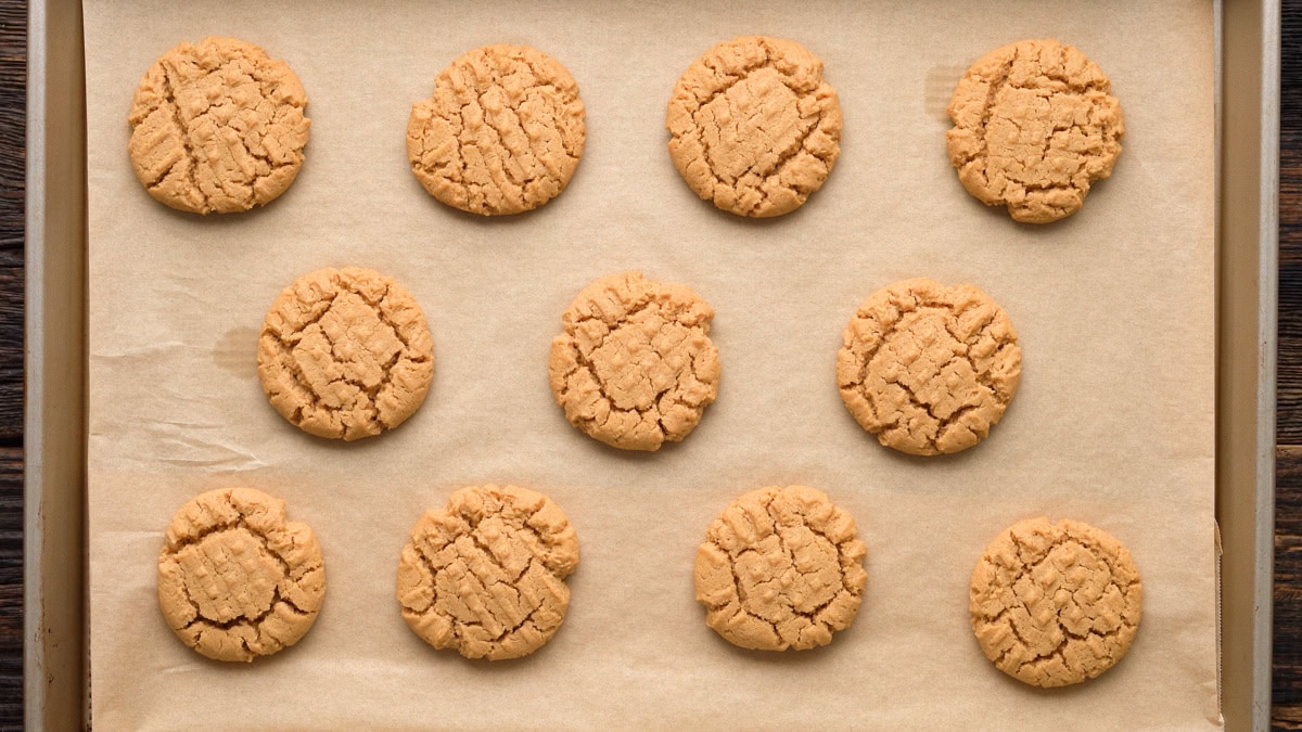 Peanut butter cookies after baking.