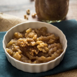 Homemade crockpot applesauce in a bowl.