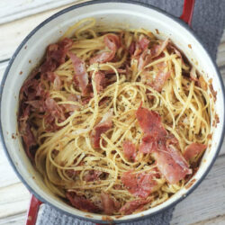 Linguine pasta in a pot.