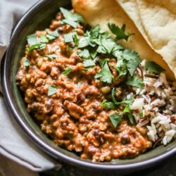 Madras lentils served in a bowl.
