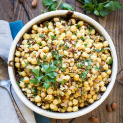 A bowl with Warm Moroccan Chickpea Salad.