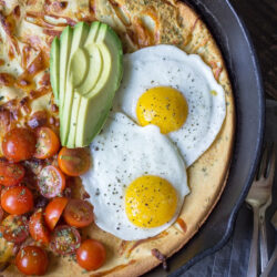 A skillet with savory Dutch.