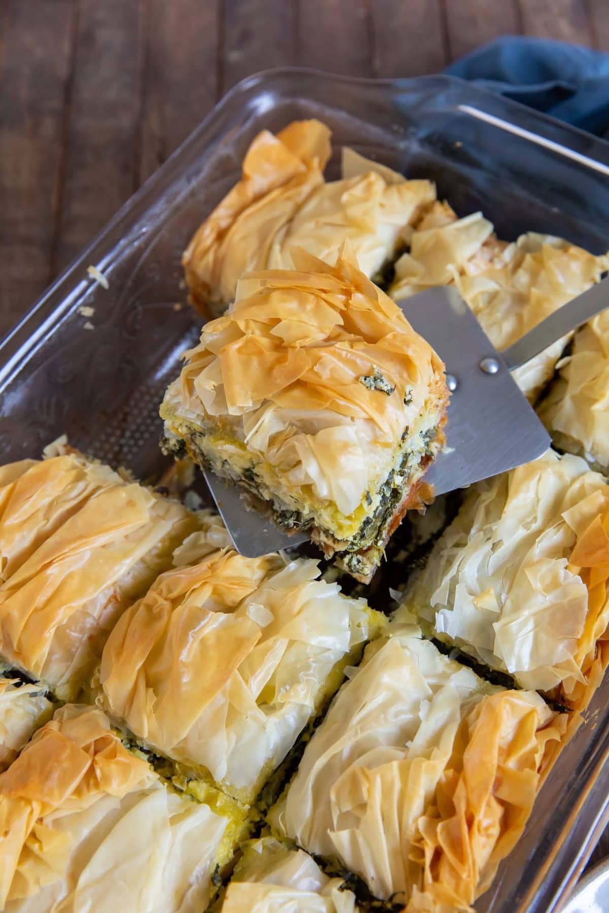 Greek spinach pie on a baking dish.
